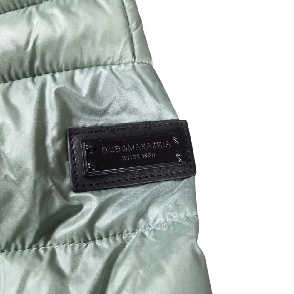 BCBG MAXAZRIA Puffer Jacket Womens Large Hooded Green Light Weight Down Filled - Picture 6 of 12